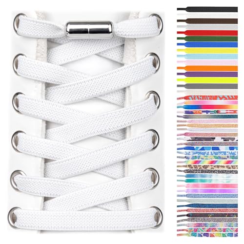 SULPO Lacci scarpe elastici con chiusura rapida in metallo - Lacci scarpe senza legatura - Lacci piatti in silicone senza nodo per adulti e bambini - Stringhe elastiche per scarpe