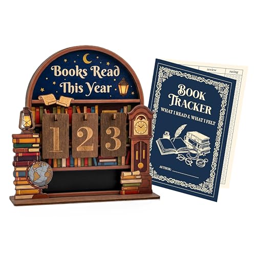 Woodamore Books Read This Year Counter - Wooden Book Counter Tracker Sign for Home Library Decor Book Lover Gifts for Readers Librarian Teacher Bookshelf Decor Accessories