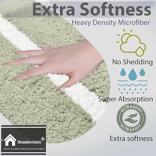 Image of Microfiber Soft Anti Slip Water Absorbent Door Mat | Bath Mat with Rubber | Soft & Super Absorbent Mats for Shower | Quick-Drying Mats for Kitchen Bathroom|Set of 2(White Green, 38X57 CM)