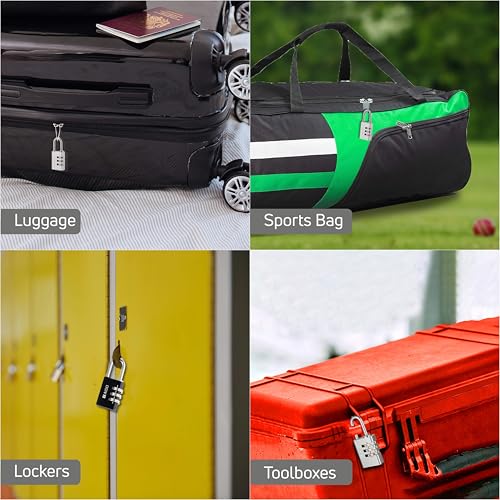 Image of AIDO by dormakaba Group 3 Digit Number Locks (Pack of 2)|30mm Combination Padlocks for Bag, Luggage, Sports Bag, Tool Boxes and Lockers| Water Resistant |Travel Friendly|2 Yr Warranty| Black, Silver