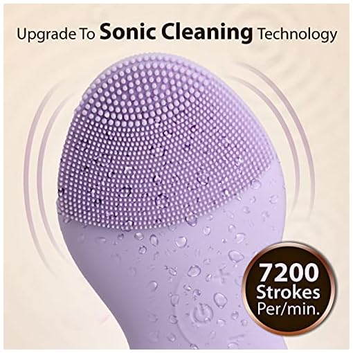 AGARO CM2107 Sonic Facial Cleansing Massager, Soft Silicone Facial Cleansing Brush for Deep Cleansing, Skin Care, Gentle Exfoliating & Massaging, Waterproof & Dustproof, Vibrating Facial Brush, Purple - Image 3