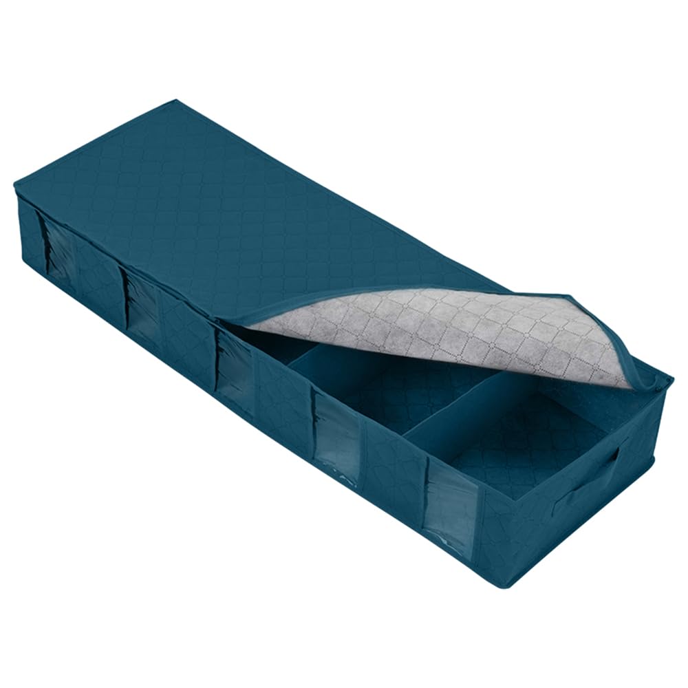 YWMEAC Foldable Storage Bags with Zips, Cloth Storage Box with Lid for Quilts and Blankets, Stackable Storage Boxes/Blue/97 X 33 X 15Cm