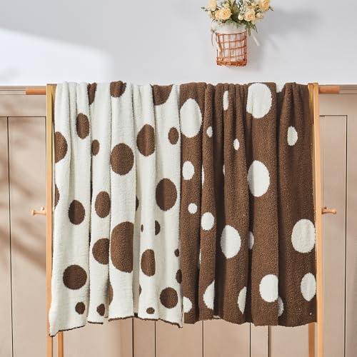 Image of CozeCube Reversible Knit Throw Blanket, Brown White Polka Dot, 60 inchx80 inch