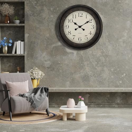Image of Foxtop Extra Large Wall Clock Silent Battery Operated Clock, 23 inch Bronze | Non-Ticking, Round, Classic, Vintage, Retro Clock, Easy to Read, Living Room, Bedroom, Office