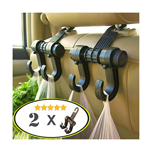 Set 2 Ganci Organizzazione Auto Set 2 Ganci Per Poggiatesta Auto - In Similpelle, Girabili 360°, Per Appendere Borse E Portafogli Accessori Auto In Pelle