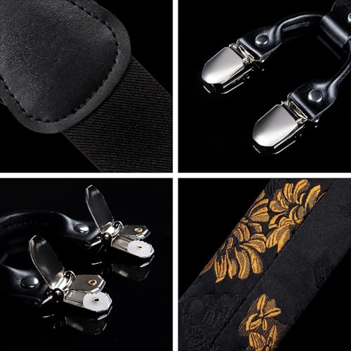 Image of DiBanGu Paisley Bow Tie and Supenders for Men Tuxedo Heavy Duty 6 Clips Suspender Adjustable Y-Shape Mens Trouser Braces