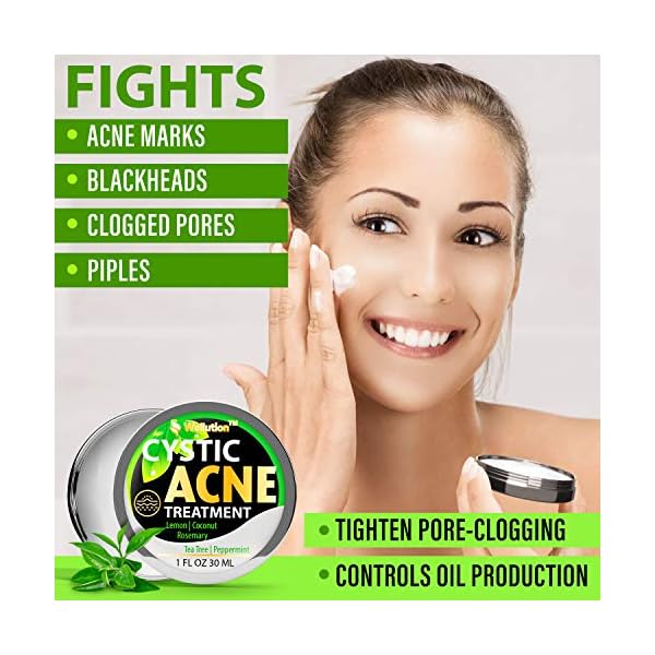 Cystic-Acne-Treatment-and-Acne-Scar-Remover-Made-in-USA-Effective-Face-Body-Severe-Acne-Cleanser-with-Tea-Tree-Oil-Prevent-Future-Breakouts-Natural-Acne-Spot-Pimple-Cream Wellution Cystic Acne Treatment Cream - Natural Pimple and Scar Remover with Tea Tree Oil - Effective Overnight Face Treatment for Acne Spots, Pimples and Scars - 1oz