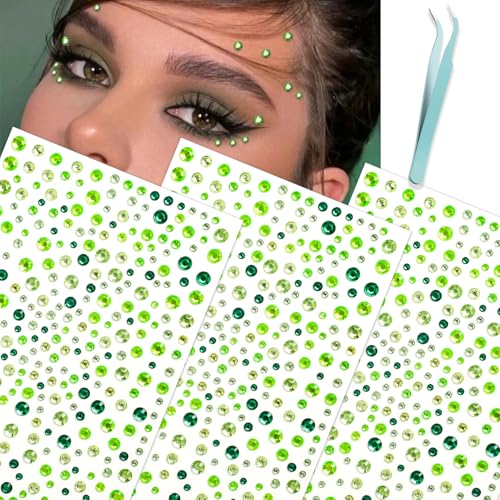 NOOEPC Green Face Gems Festival Jewels Hair Gems Rhinestone Stickers for Face Eye Makeup Nail Body Crafts 3/4/5/6 mm Halloween Face Makeup Green Face Glitter