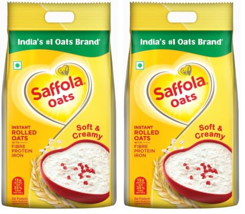 Image of Saffola Oats | 2kg | Instant Rolled |Soft & Creamy |Power of Protein, Iron & Fibre | Nutritious grain (Pack of 2)