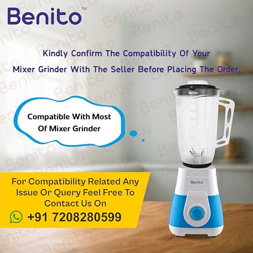 Image of Benito Nova Transparent Polycarbonate Juicer Jar (1.5L) for Mixer Grinder - Compatible with 4-Teeth Coupler & Dual Locking System.