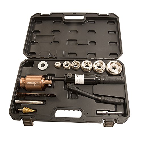Southwire MP360SDPRO Max Punch 360 Lightweight Stainless Steel, 1/2" - 2" Set, Quick Pump Action for Fast Knockouts, Heavy Duty Cutting, 360 Degree Articulating Head, Removable Draw Studs