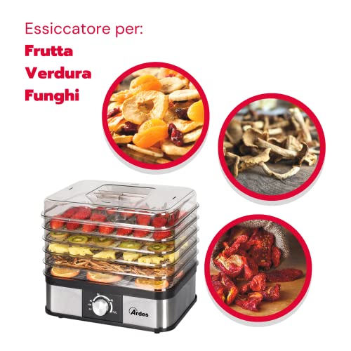 ARDES - AR1K15 Lebensmitteltrockner für Obst, Gemüse und Pilze, schnelle Trocknung, 5 waschbare Ebenen, einstellbare Temperatur, 245 W, Kunststoff – Bild 4