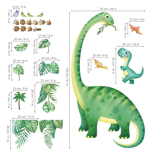 Vinilo decorativo de dinosaurios grandes y hojas tropicales miniatura 4