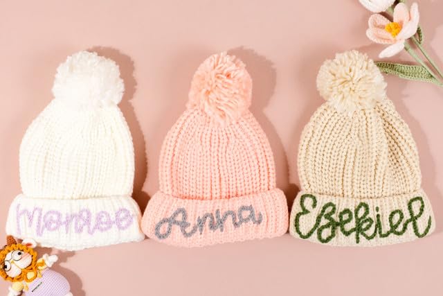 Customized Baby Brimless Hat with A Name, Winter Hat Boys Girls Knit Warm Beanies Kids Ski Hats for 1-5 Years3