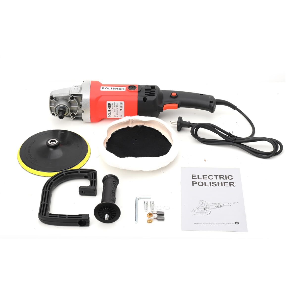 Poliermaschine Schleifmaschine, 1400W Auto Polierer Poliergerät, 8 Variable Geschwindigkeit mit 180mm Polierteller und Wollscheibe, D-Griff und Seitengriff, zum Polieren von Auto, Glas, Möbeln
