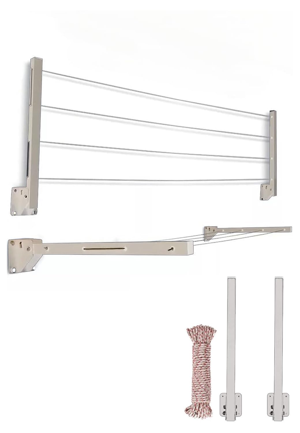 CELEORIS Metal Cloth Drying Stand Foldable for Wall Mounted/Cloth Drying Rack/Clothes Hanger for Home for Balcony with Rope and Fasteners Set (Made in India) (Ivory, 15 Inch) (B0DC6V5878) Amazon Price History, Amazon Price Tracker