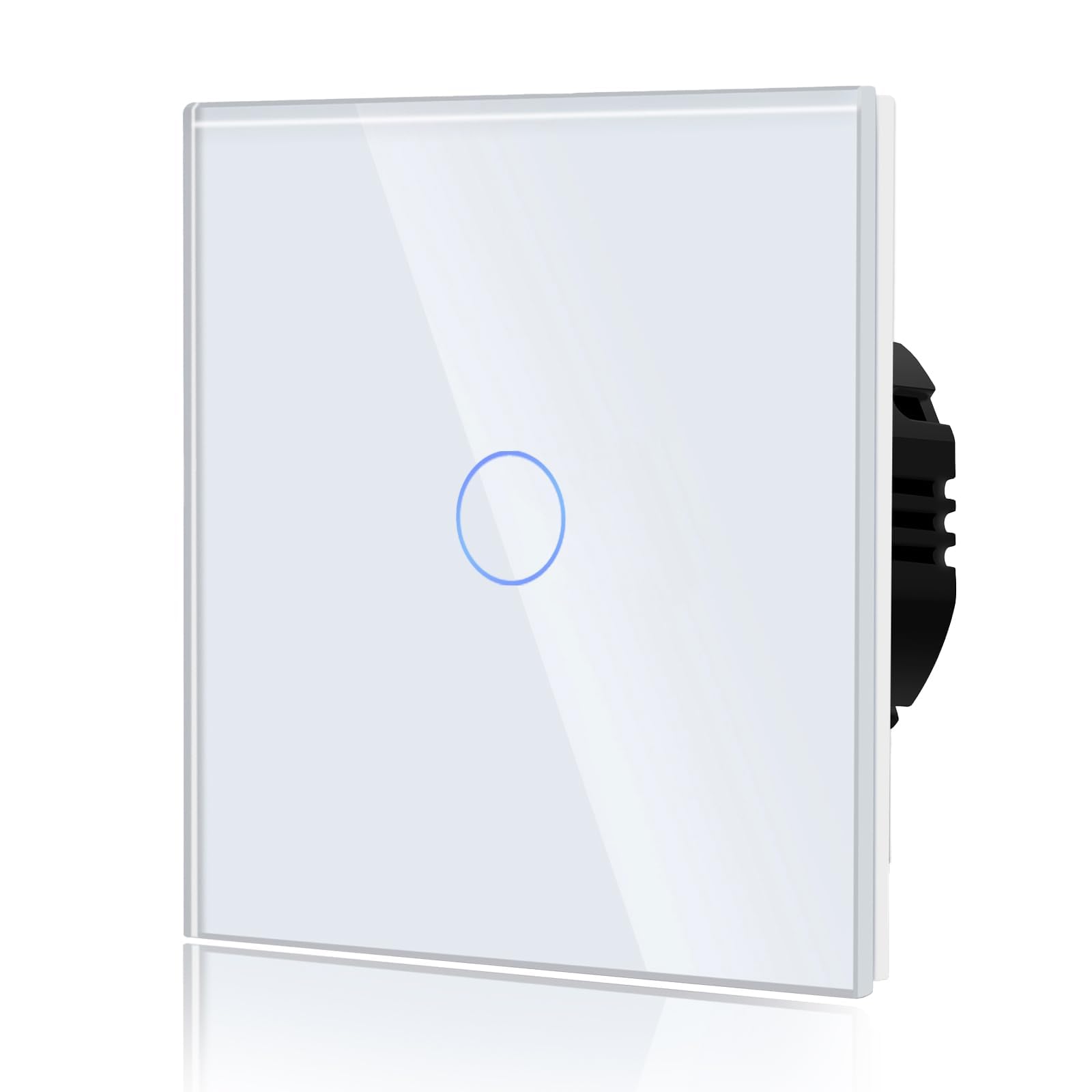 BSEED Interruptor Tactil luz pared,Interruptores Conmutador Modernos,Vidrio Panel con luz Piloto,Sin Función Wifi,1 Gang 2 Vía,86mm Blanco