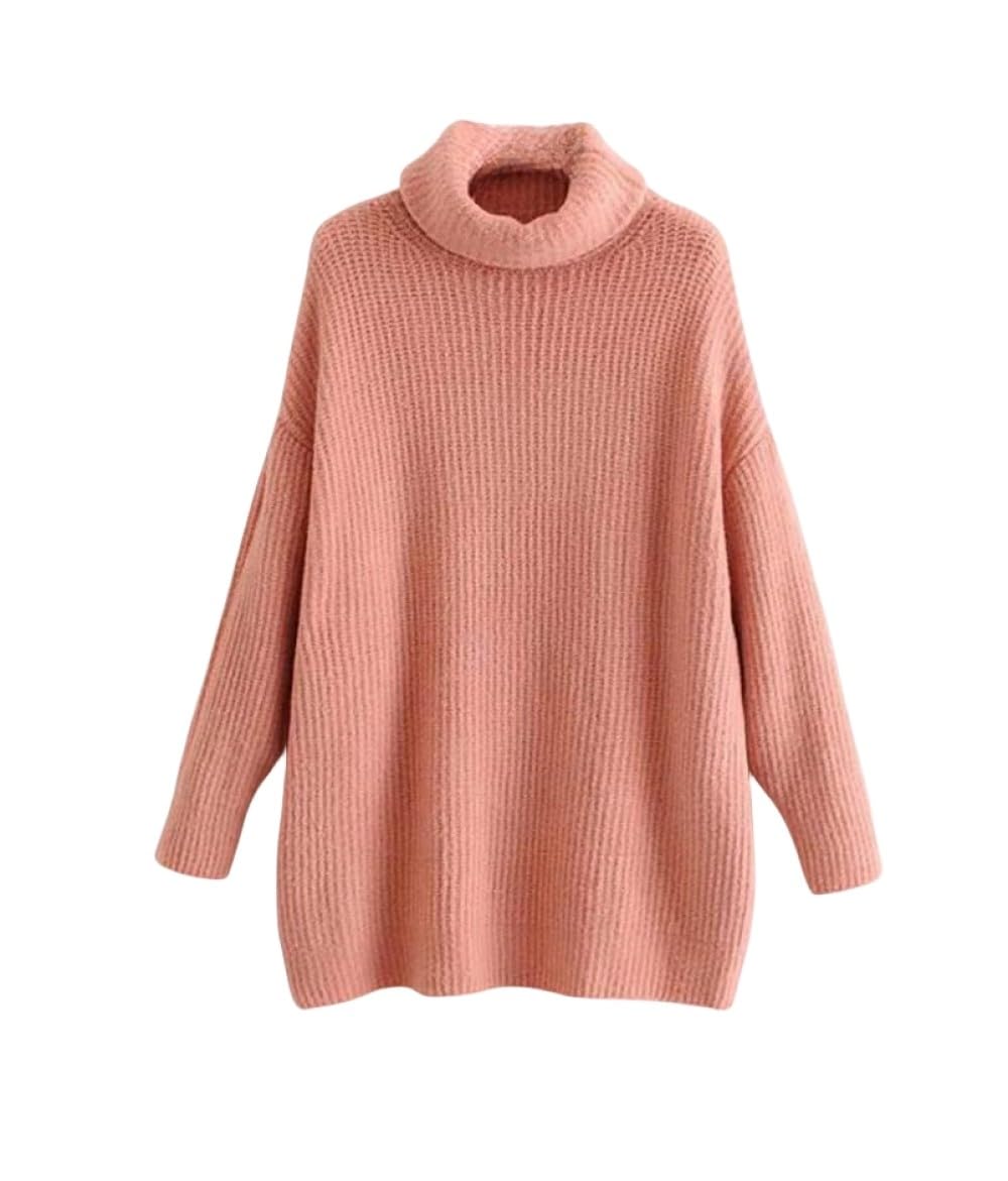 Rollkragenpullover Für Damen, Bonbonfarben, Langärmelig, Leichter Pullover, Lässiger Pullover, Lockere Oberteile, Frühling, Winter, Herbst, Sweatshirt, Strickwaren, Rosa, L