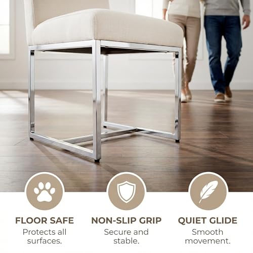 Image of HNY Modern Dining Chairs Set of 4, Upholstered Linen Dining Room Chairs with Ergonomic Back & Polished Silver Metal Frame for Home, Kitchen, Apartment, Cream