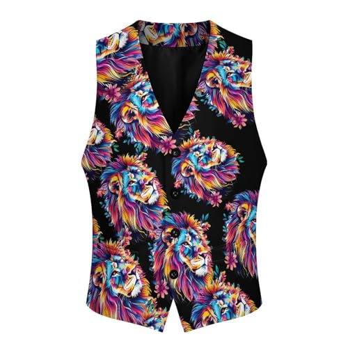 Lion Colorful Lions Men's Suit Vests Business Formal Dress V-Neck Waistcoat Tops with 2 Pockets4