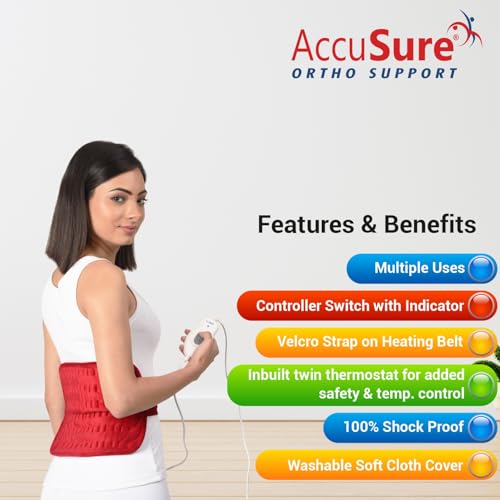 Image of AccuSure Fabric Heating Pad for Back, Neck, Shoulder & Other Body Parts Pain Relief with Ultra Soft Fabric comes with adjustable Heat Controler for Dry or Moist Heat Therapy - Grey-XL