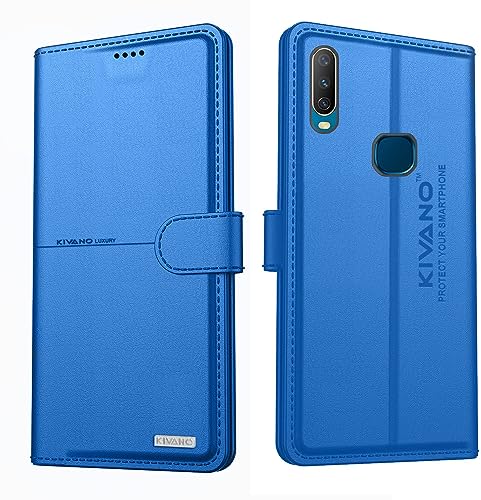 Image of Compatible with Vivo Y17 / Vivo Y15 / Vivo Y12 / Vivo U10 / Vivo Y11 (2019) Flip Cover | Leather Finish | Inside Pockets & Inbuilt Stand | Shockproof Wallet Style Magnetic Closure Light Blue