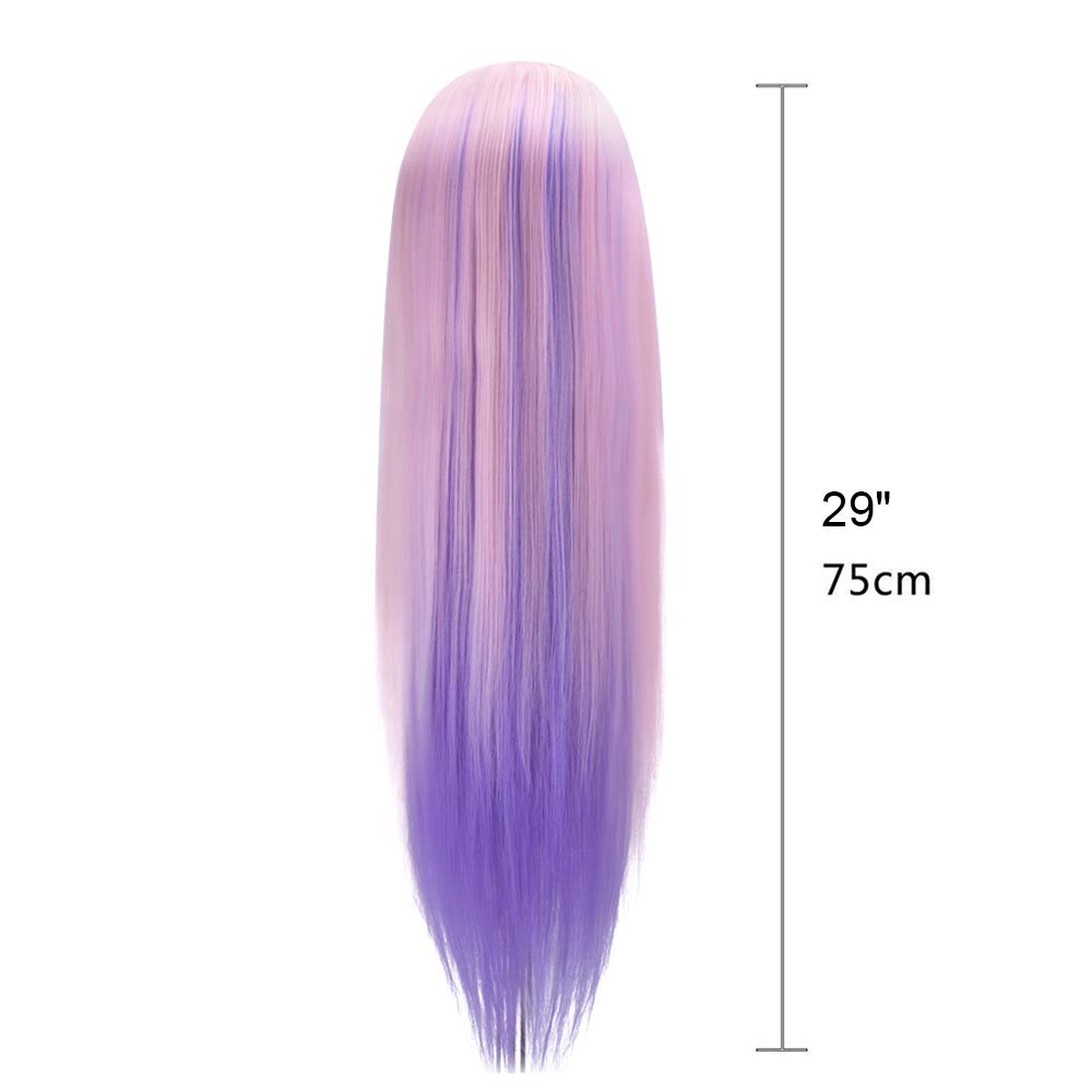 Cabeza de Maniquí de Peluquería, TopDirect 29"/75cm Cabeza Maniquí 100% de Cabello Sintética Cabeza de Muñeca para Peinar y Maquillar Practicas Formación con Soporte de Mesa y Accesorios(Rosa Violeta) — view 7