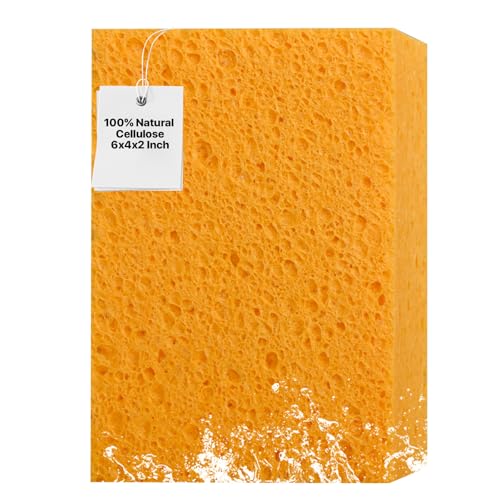 1 PCS Large Natural Cellulose Sponges 6x4x2 Inch - Super Absorbent and Biodegradable Perfect for Home & Kitchen Cleaning Boat Bail Car Washing