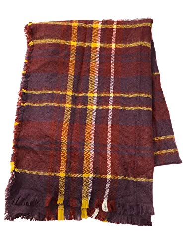 Womens Burgundy & Gold Checkered Plaid Blanket Scarf 80 by 27 inches