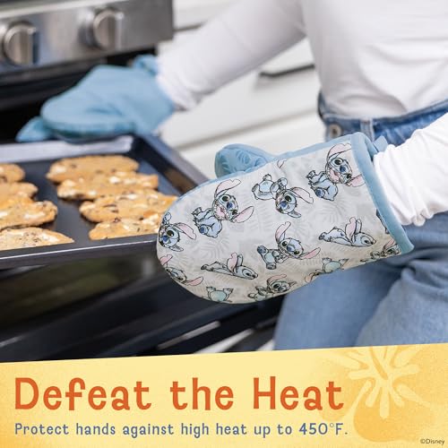 Image of Disney Stitch Mini Oven Mitts, 2-Pack, Heat Resistant 450F | Compact 5.5 inchx7.5 inch pot holders for kitchen, printed silicone offers non-slip grip, ambidextrous,hand wash or spot clean
