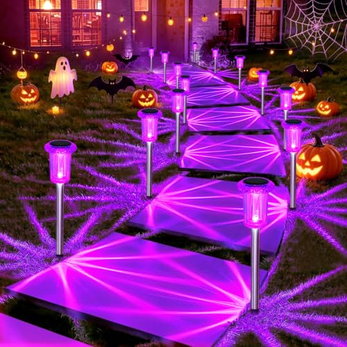 DenicMic Solar Halloween Lights Outdoor 10 Pack Purple LED Halloween Decor