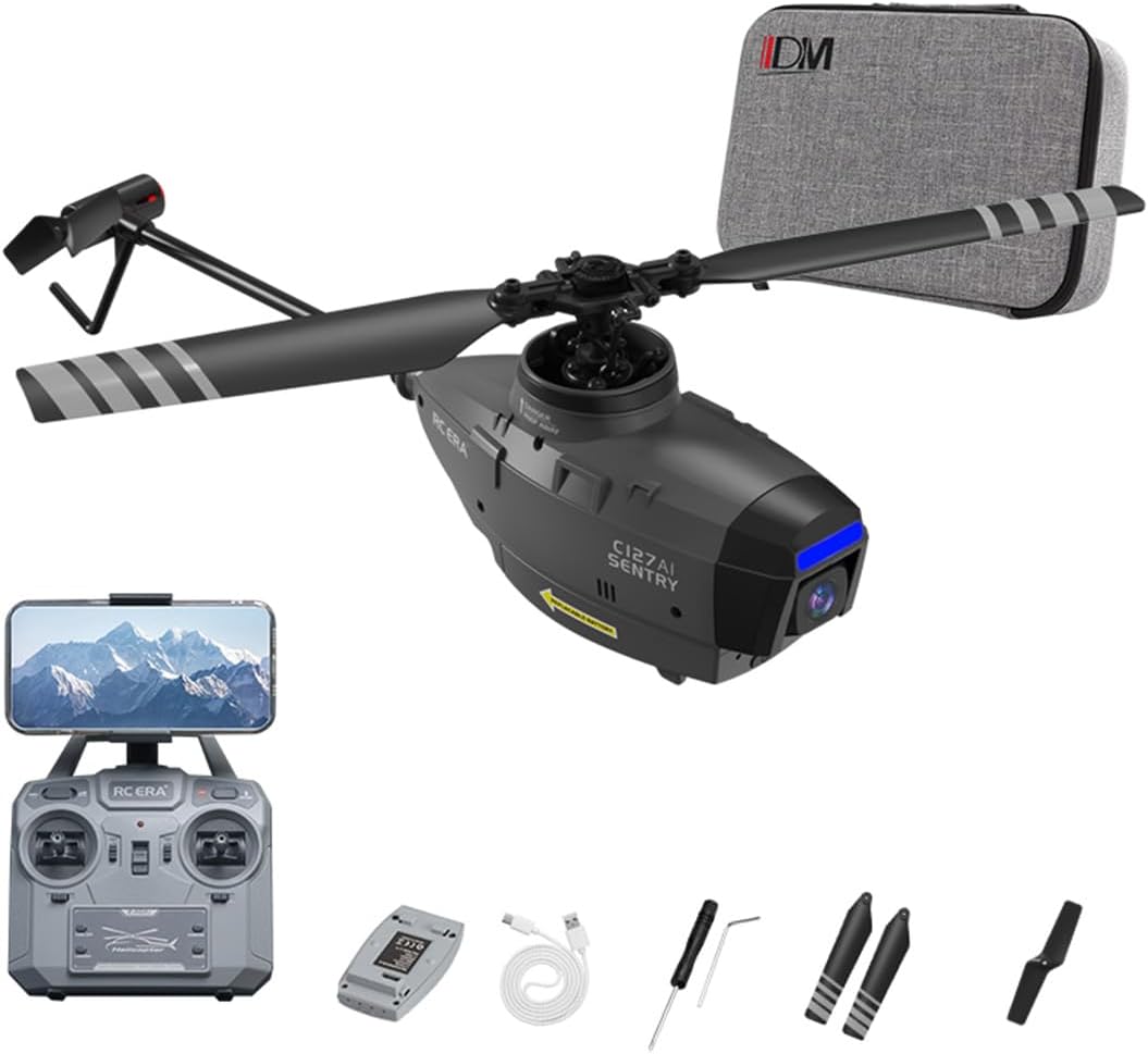 WUGU RC Helicopter Remote Control Aircraft with 1080P Camera Drone, C127AI Scout Drone 4CH Single-Rotor Brushless Helicopter Model with 6-Axis Gyro, Optical Flow Positioning for Kid Adult -RTF WUGU RC Helicopter Remote Control Aircraft with 1080P Camera Drone, C127AI Scout Drone 4CH Single-Rotor Brushless Helicopter Model with 6-Axis Gyro, Optical Flow Positioning for Kid Adult -RTF