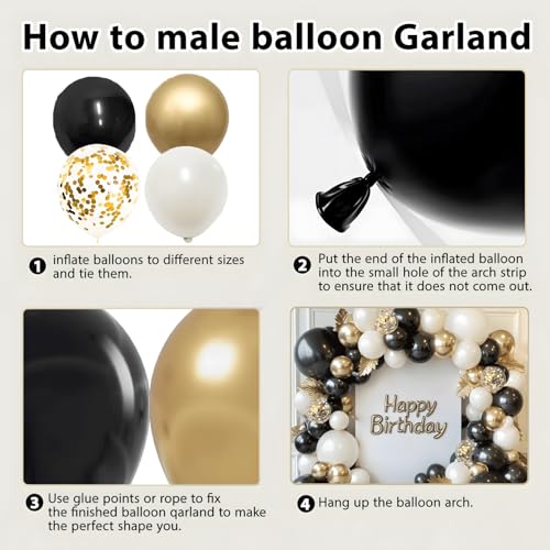 Image of Black Gold White Balloon Arch Kit,Pearl,Sand White,129 pcs,Different Size