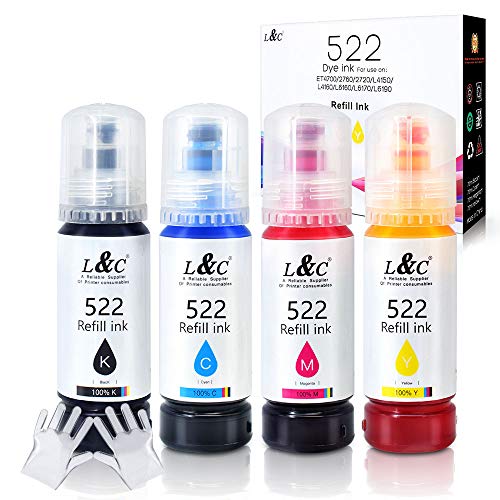 L&C ET-2800 Ink Refill 522 Ink Bottles Refill Ink for EPSON 2800 2803 4800 2720 4700 Printer