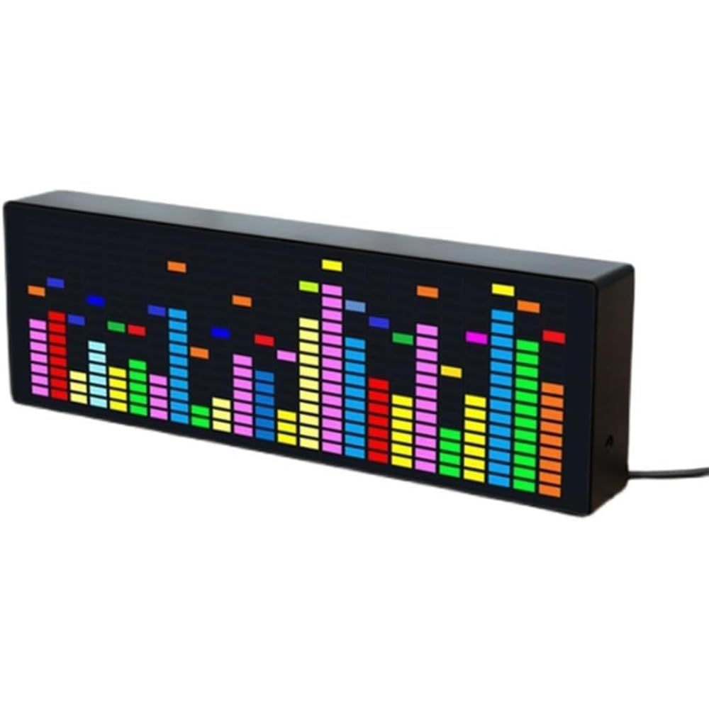 Adtzpc Colorful LED Music Spectrum Display, Rhythm Light Level Voice Sensor Clock With Clock, 12 Dynamic & 7 Color Effects, Voice Control + Wire Control, 384 RGB LEDs Digital Visualizer Clock