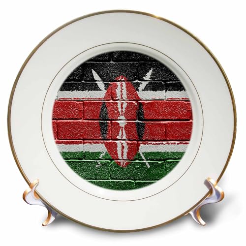 3dRose cp_156916_1 National Flag of Kenya Painted Onto a Brick Wall Kenyan-Porcelain Plate, 8-Inch