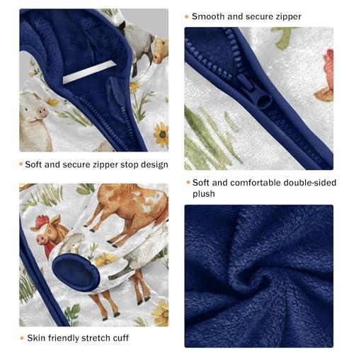 Farm Animals with Flowers Toddler Fleece Jacket Girl Boys Hooded Fleece Jacket Coat Warm Outwear Zip-up 3-10T3