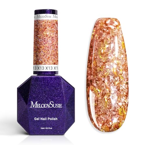 Image of MelodySusie Galaliver Orange Glitter Gel Nail Polish, 15ML Shimmer Orange Sparkle Gel Polish Soak Off UV LED Cured Long Lasting Gift for Women DIY Nail Design Nail Art Manicure X13