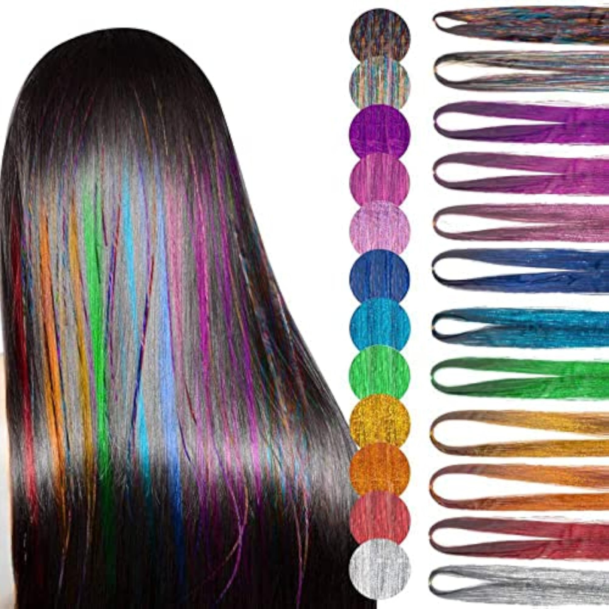 12 Colors Hair Extension Tinsel Kit, 2400 Strands for Styling