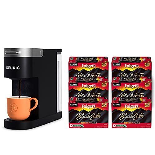 Keurig K-Slim Single Serve Coffee Maker with Folgers Black Silk Dark Roast Coffee Pods