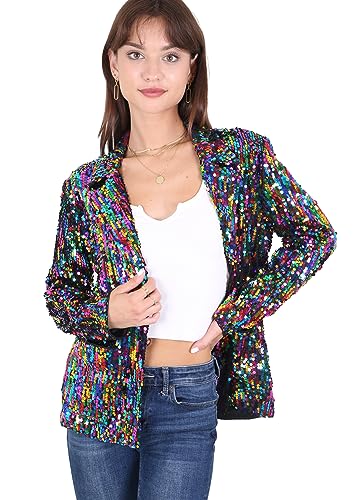 Anna-Kaci Women's Sparkle Sequin Jacket Long Sleeve Open Front Work Blazer Cardigan with Pockets4