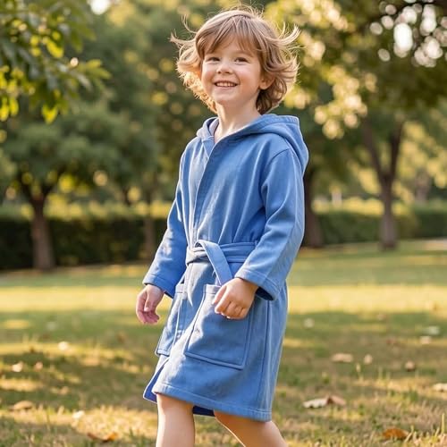 Image of MICHLEY Girls Boys Robe Cotton Towel Baby Dinosaur Style Hooded Bathrobe