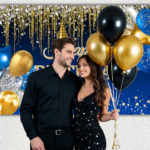 Fondo Feliz Cumpleaños 8x6 ft Azul con Globos Dorados miniatura 4