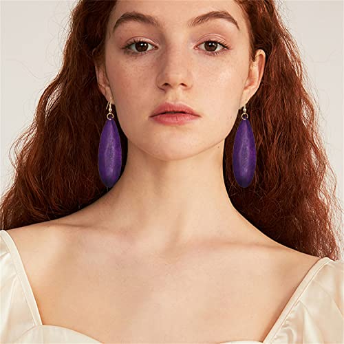 Bohemian Retro Black Brown Natural Wooden African Teardrop Dangle Drop Earrings Lightweight Handmade Long Big Vintage Wood Geometric Earrings for Women (Purple)2