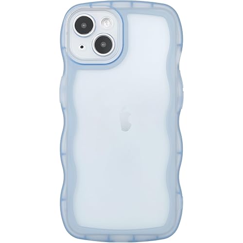 Compatible with iPhone 13 Mini Case 5.4" 2021, Cute Kawaii Curly Wave Frame Shape Soft Silicone Shockproof Protective Phone Case for Women Girls, Clear/Blue