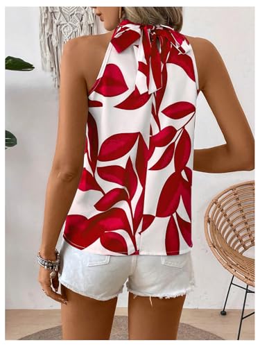 SweatyRocks Women's Boho Printed Halter Top Tie Mock Neck Sleeveless Blouses2