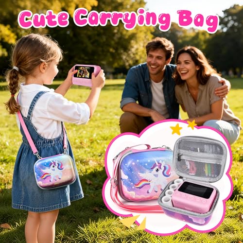 Image of Kids Instant Print Camera with Carrying Bag, 1080P HD Girl Camera with 4 Print Paper Rolls, Color Pens & 32GB Card, Christmas Birthday Gifts Kids Girl Toys for 3-12 Years Old (Pink)