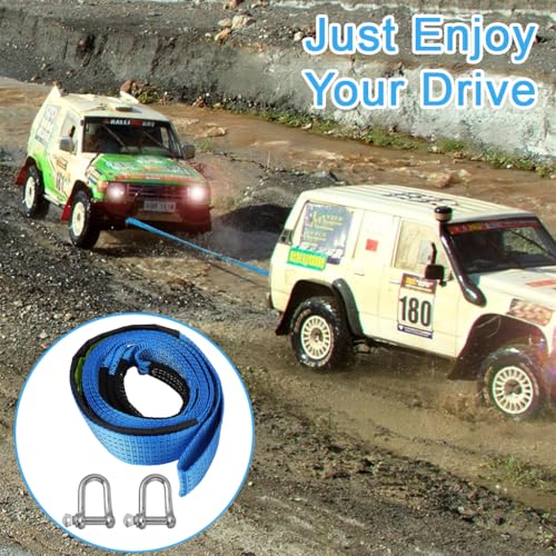 Image of STHIRA 16.4ft Tow Ropes Heavy Duty Towing Straps with 2 Shackles Locks & Storage Bag Polyester Webbing Rope with Reflective Strip, Max 8000KG Capacity Tow Strap for Sedans, SUVs, Pickup Trucks
