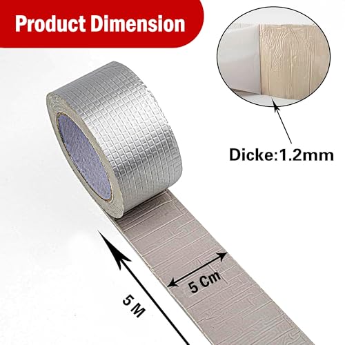 Image of Prime Pick Adhesive Butyl Tape Waterproof Aluminum Seal Tape Permanent Rubber Leak Repair Tape for Roof Crack Window Boat Sealing Home Renovation Aluminum 5cm x 5m Pack of 1