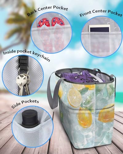 Mesh Beach Bag Oversized Tote Bags for Women Summer Lemon Leaves Blue Lake Large Bags for Travel Pool Grocery4